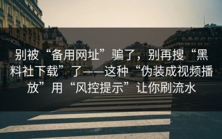 别被“备用网址”骗了，别再搜“黑料社下载”了——这种“伪装成视频播放”用“风控提示”让你刷流水