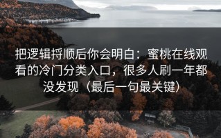 把逻辑捋顺后你会明白：蜜桃在线观看的冷门分类入口，很多人刷一年都没发现（最后一句最关键）