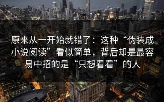 原来从一开始就错了：这种“伪装成小说阅读”看似简单，背后却是最容易中招的是“只想看看”的人
