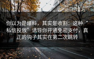 你以为是爆料，其实是收割：这种“私信投放”诱导你开通免密支付，真正的钩子其实在第二次跳转