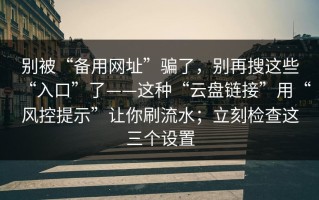 别被“备用网址”骗了，别再搜这些“入口”了——这种“云盘链接”用“风控提示”让你刷流水；立刻检查这三个设置