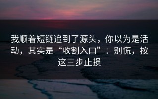 我顺着短链追到了源头，你以为是活动，其实是“收割入口”：别慌，按这三步止损