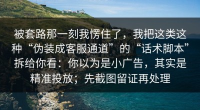被套路那一刻我愣住了，我把这类这种“伪装成客服通道”的“话术脚本”拆给你看：你以为是小广告，其实是精准投放；先截图留证再处理