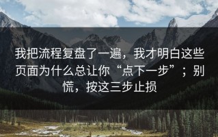 我把流程复盘了一遍，我才明白这些页面为什么总让你“点下一步”；别慌，按这三步止损
