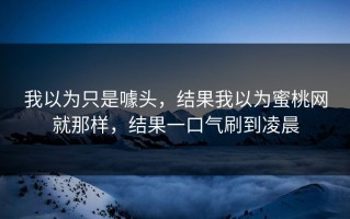我以为只是噱头，结果我以为蜜桃网就那样，结果一口气刷到凌晨