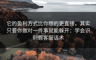 它的盈利方式比你想的更直接，其实只要你做对一件事就能躲开：学会识别假客服话术