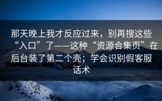那天晚上我才反应过来，别再搜这些“入口”了——这种“资源合集页”在后台装了第二个壳；学会识别假客服话术
