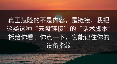真正危险的不是内容，是链接，我把这类这种“云盘链接”的“话术脚本”拆给你看：你点一下，它能记住你的设备指纹