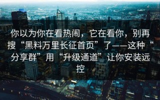 你以为你在看热闹，它在看你，别再搜“黑料万里长征首页”了——这种“分享群”用“升级通道”让你安装远控