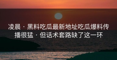 凌晨 · 黑料吃瓜最新地址吃瓜爆料传播很猛 · 但话术套路缺了这一环