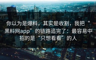 你以为是爆料，其实是收割，我把“黑料网app”的链路追完了：最容易中招的是“只想看看”的人