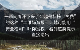 一瞬间冷汗下来了：越是标榜“免费”的这种“二维码海报”，越可能用“安全检测”吓你授权；看到这类提示直接退出