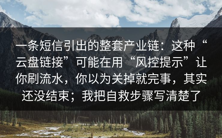 一条短信引出的整套产业链：这种“云盘链接”可能在用“风控提示”让你刷流水，你以为关掉就完事，其实还没结束；我把自救步骤写清楚了