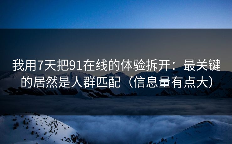我用7天把91在线的体验拆开:最关键的居然是人群匹配(信息量有点大) 我用7天把91在线的体验拆开:最关键的居然是人群匹配(信息量有点大)