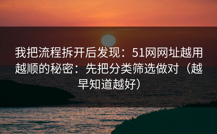 我把流程拆开后发现：51网网址越用越顺的秘密：先把分类筛选做对（越早知道越好）